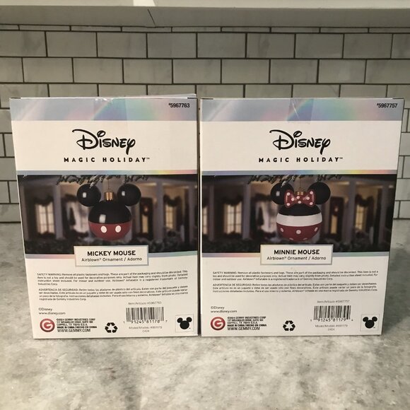 Disney Mickey Mouse Airblown Ornament Set of 2 Christmas New 18" Pump Included - Picture 2 of 2